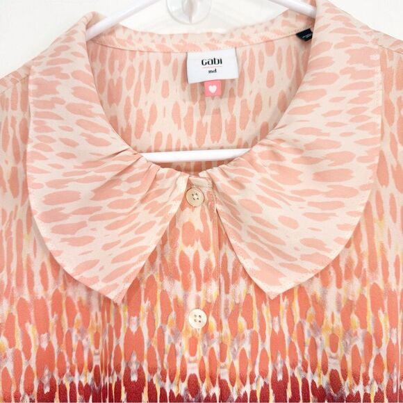 Cabi 3078 Love Peach to Blue Abstract Ombre Print Peter Pan Collar Popover Top - Picture 7 of 12